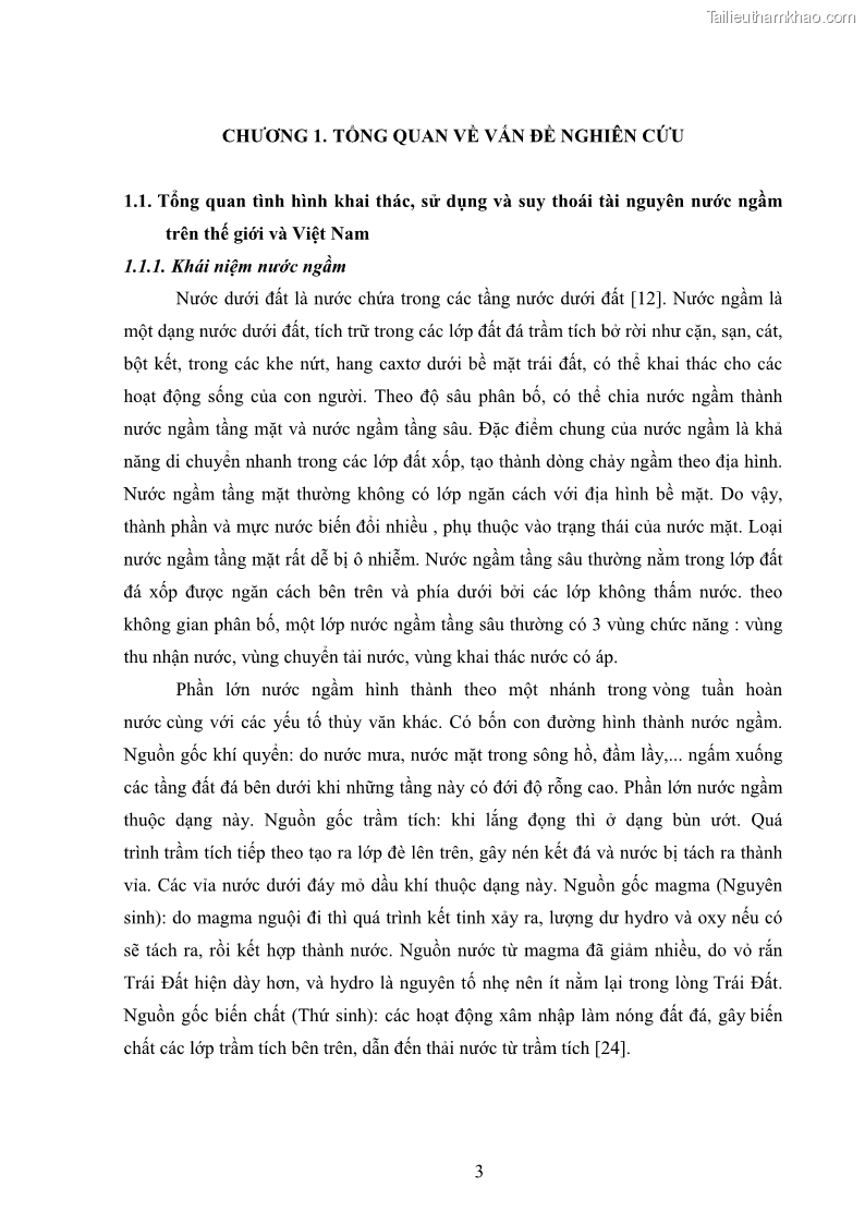Luận văn thạc sĩ khoa học Đánh giá hiện trạng tài nguyên nước ngầm khu vực nội đô thành phố Hà Nội - 1 Trang 12