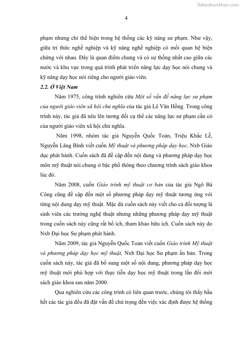 Luận văn thạc sĩ khoa học giáo dục Phát triển kỹ năng dạy học môn Mỹ thuật của giáo viên trường Trung học cơ sở quận Hai Bà Trưng, Hà Nội - 1 Trang 10