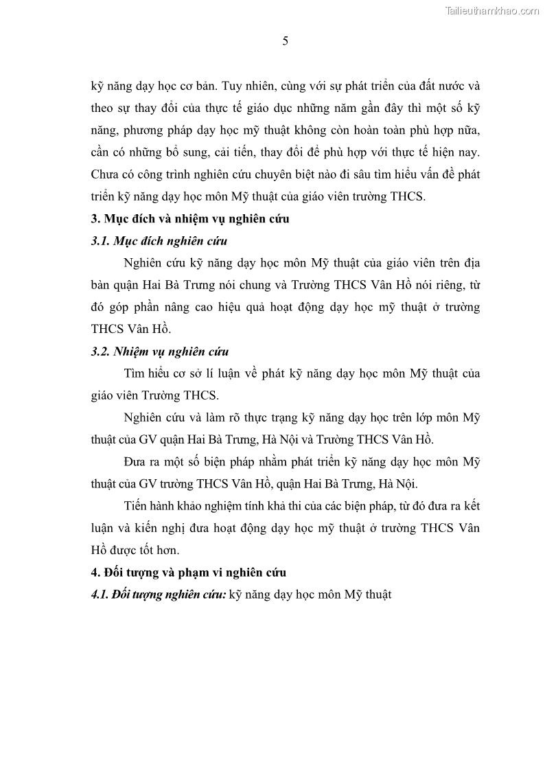 Luận văn thạc sĩ khoa học giáo dục Phát triển kỹ năng dạy học môn Mỹ thuật của giáo viên trường Trung học cơ sở quận Hai Bà Trưng, Hà Nội - 1 Trang 11