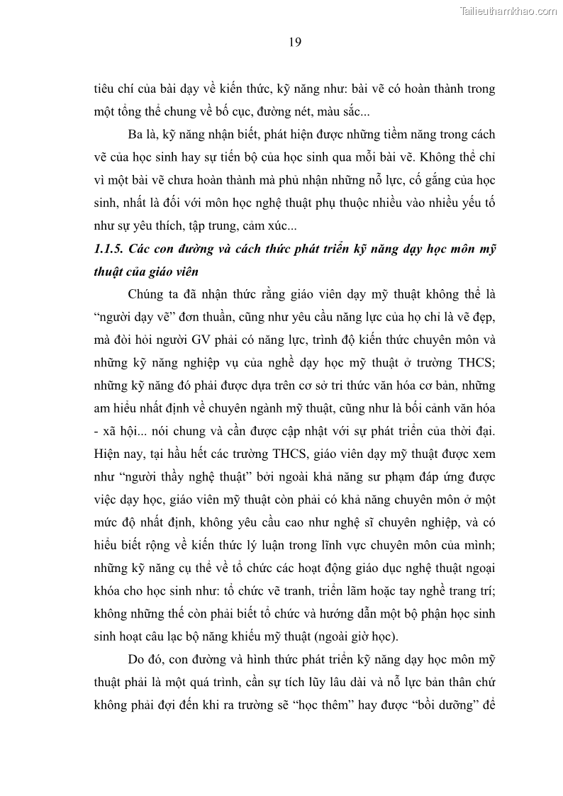 Luận văn thạc sĩ khoa học giáo dục Phát triển kỹ năng dạy học môn Mỹ thuật của giáo viên trường Trung học cơ sở quận Hai Bà Trưng, Hà Nội - 3 Trang 25