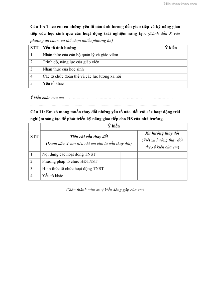 Luận văn thạc sĩ khoa học giáo dục Phát triển kỹ năng giao tiếp thông qua hoạt động trải nghiệm sáng tạo cho học sinh trung học cơ sở thành phố Bắc Kạn - 11 Trang 121