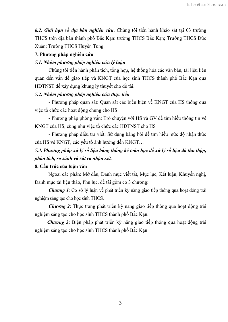 Luận văn thạc sĩ khoa học giáo dục Phát triển kỹ năng giao tiếp thông qua hoạt động trải nghiệm sáng tạo cho học sinh trung học cơ sở thành phố Bắc Kạn - 2 Trang 13