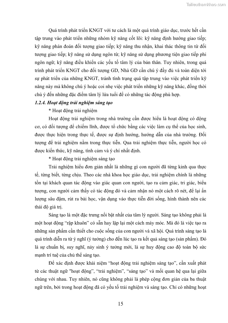 Luận văn thạc sĩ khoa học giáo dục Phát triển kỹ năng giao tiếp thông qua hoạt động trải nghiệm sáng tạo cho học sinh trung học cơ sở thành phố Bắc Kạn - 3 Trang 25