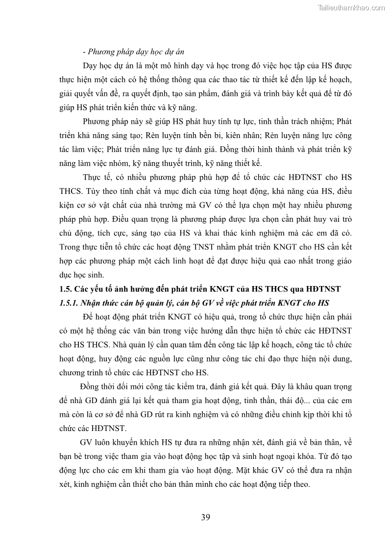 Luận văn thạc sĩ khoa học giáo dục Phát triển kỹ năng giao tiếp thông qua hoạt động trải nghiệm sáng tạo cho học sinh trung học cơ sở thành phố Bắc Kạn - 5 Trang 49