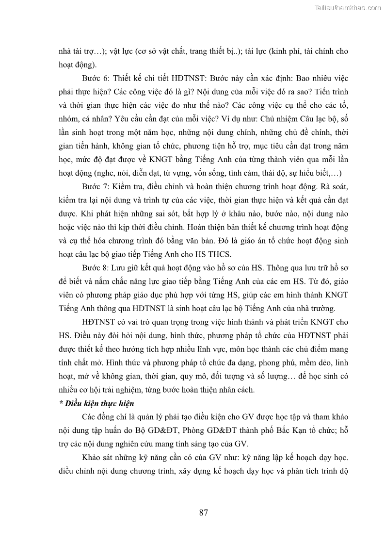 Luận văn thạc sĩ khoa học giáo dục Phát triển kỹ năng giao tiếp thông qua hoạt động trải nghiệm sáng tạo cho học sinh trung học cơ sở thành phố Bắc Kạn - 9 Trang 97
