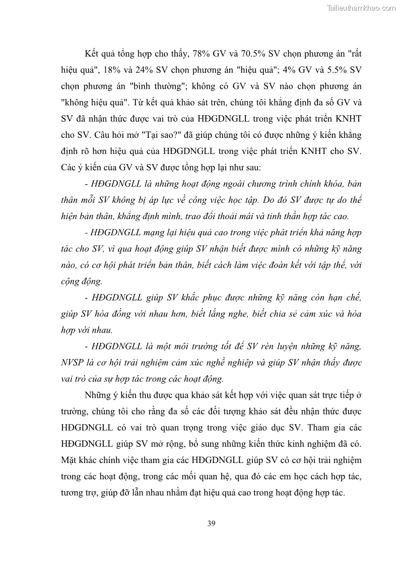 Luận văn thạc sĩ khoa học giáo dục Phát triển kỹ năng hợp tác cho Sinh viên trường CĐSP Cao Bằng thông qua hoạt động giáo dục ngoài giờ lên lớp - 5 Trang 49