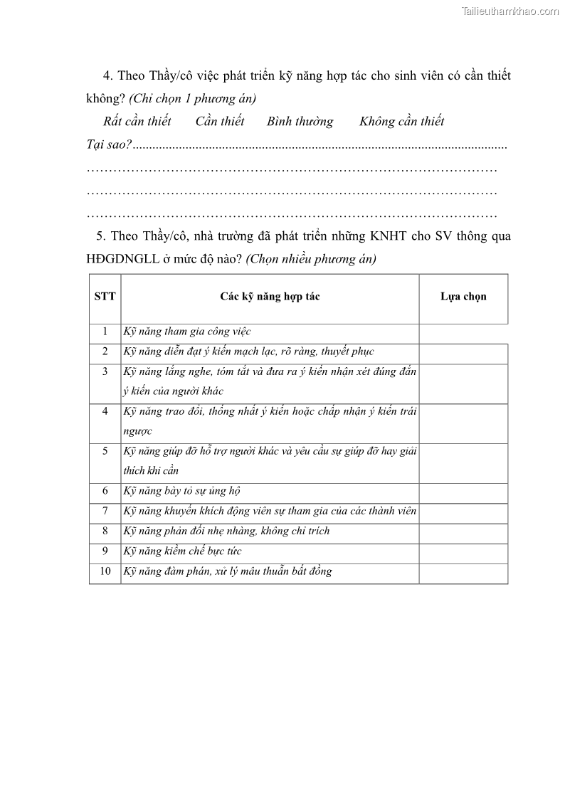 Luận văn thạc sĩ khoa học giáo dục Phát triển kỹ năng hợp tác cho Sinh viên trường CĐSP Cao Bằng thông qua hoạt động giáo dục ngoài giờ lên lớp - 9 Trang 97