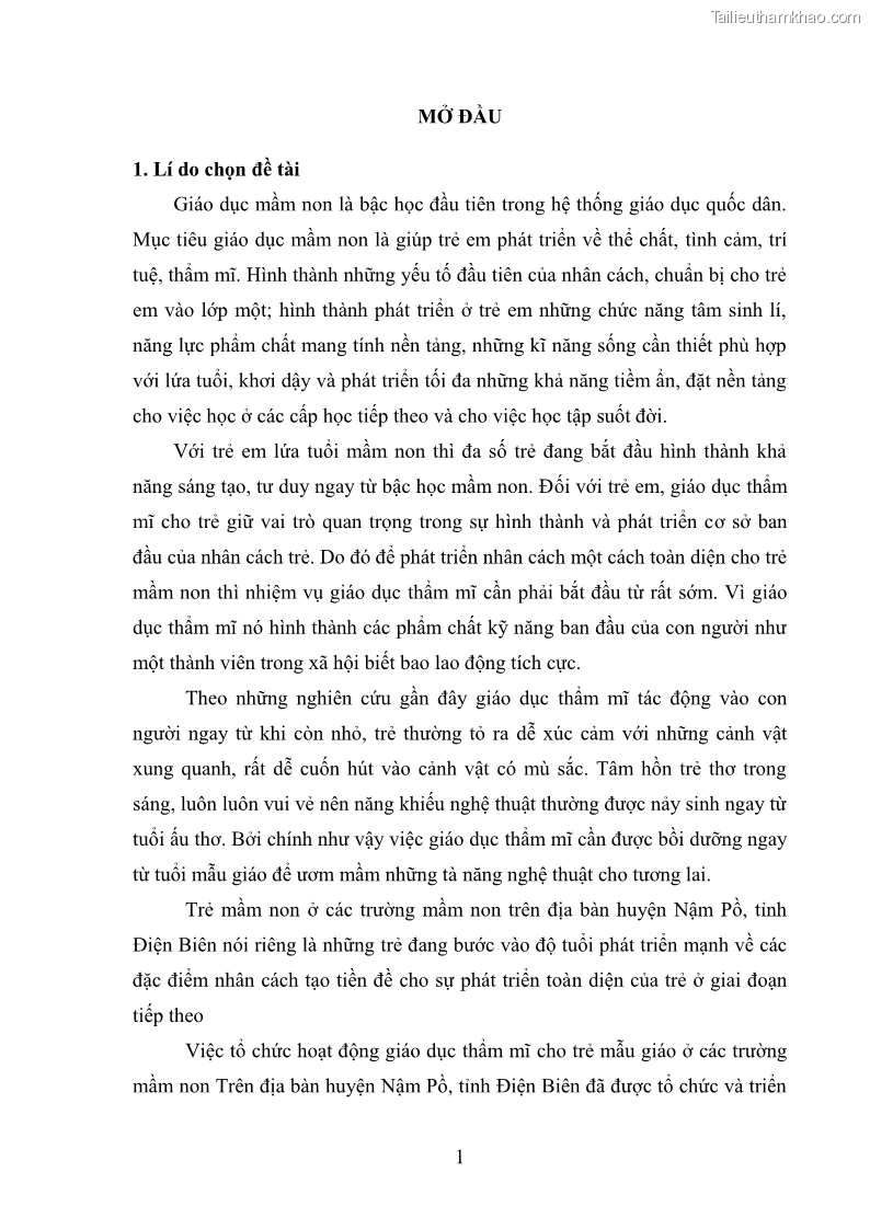 Luận văn thạc sĩ khoa học giáo dục Quản lí hoạt động giáo dục thẩm mỹ cho trẻ mẫu giáo ở các trường mầm non huyện Nậm Pồ, tỉnh Điện Biên - 2 Trang 13