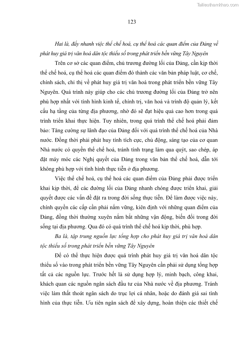 Luận án tiến sĩ Phát huy giá trị văn hóa dân tộc thiểu số trong phát triển bền vững Tây Nguyên hiện nay - 11 Trang 121