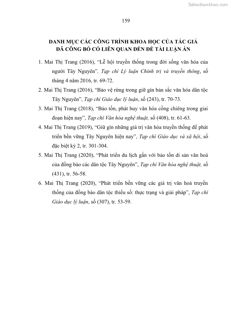 Luận án tiến sĩ Phát huy giá trị văn hóa dân tộc thiểu số trong phát triển bền vững Tây Nguyên hiện nay - 14 Trang 157