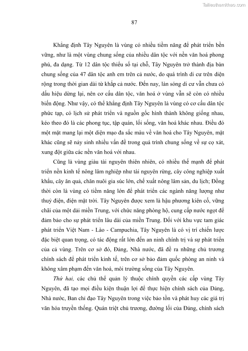 Luận án tiến sĩ Phát huy giá trị văn hóa dân tộc thiểu số trong phát triển bền vững Tây Nguyên hiện nay - 8 Trang 85