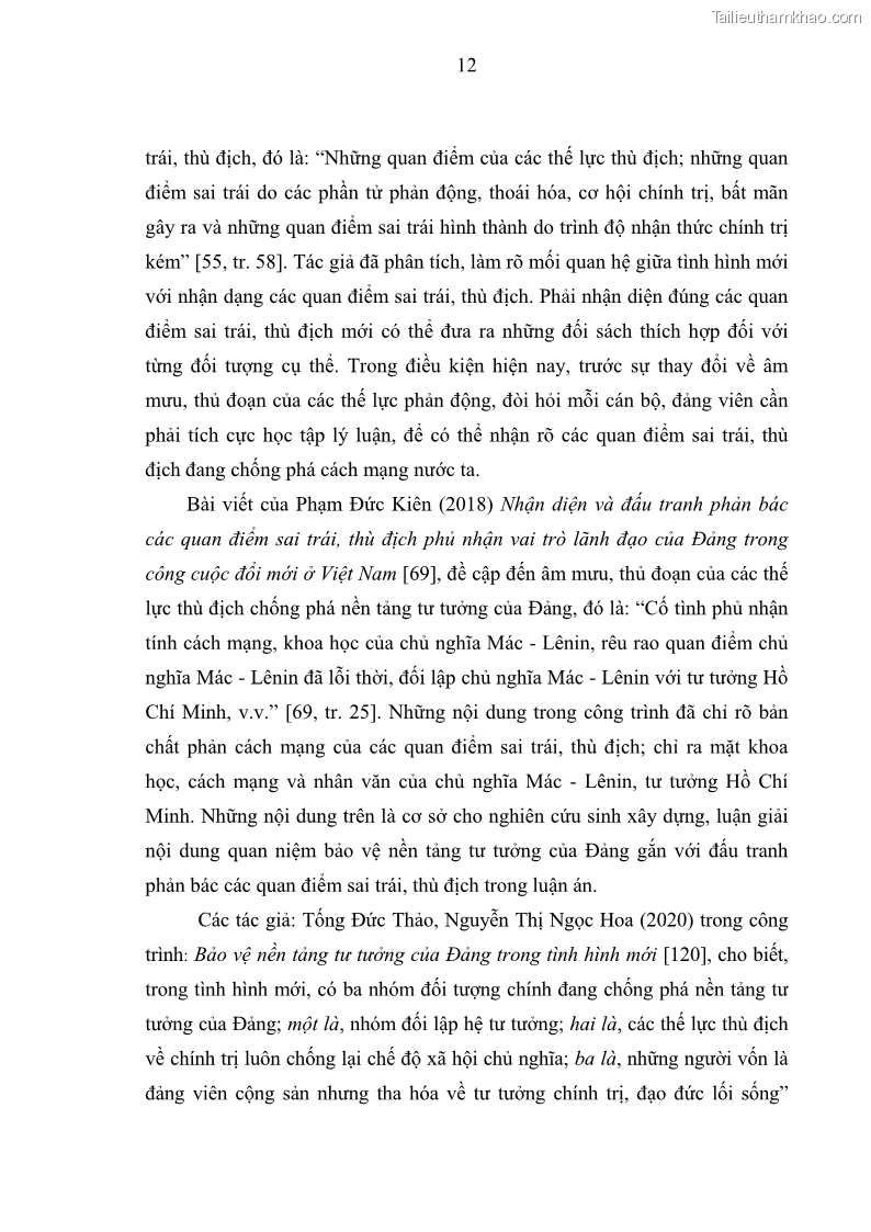 Luận án tiến sĩ Phát huy vai trò của giảng viên khoa học xã hội và nhân văn ở các học viện, trường sĩ quan quân đội trong bảo vệ nền tảng tư tưởng của Đảng hiện nay - 1 Trang 11
