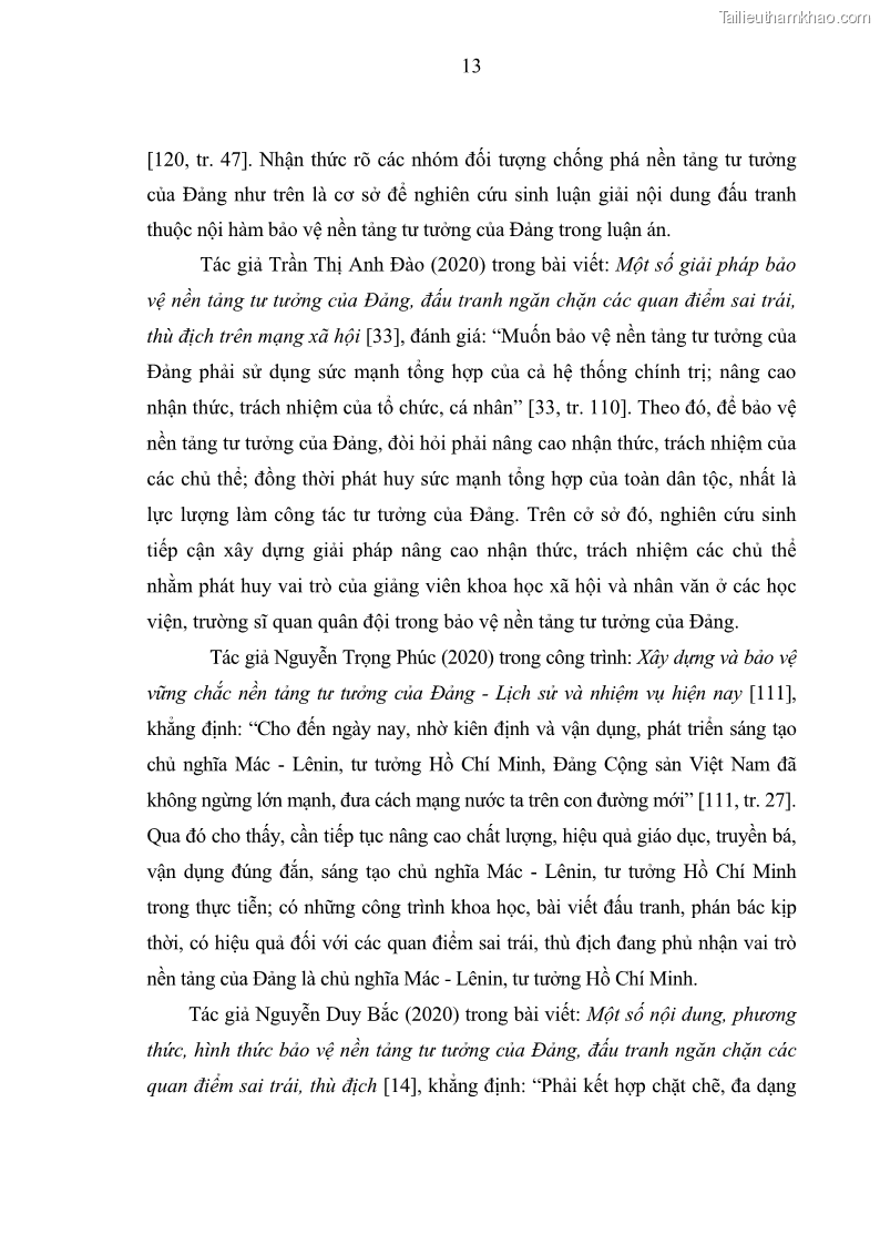 Luận án tiến sĩ Phát huy vai trò của giảng viên khoa học xã hội và nhân văn ở các học viện, trường sĩ quan quân đội trong bảo vệ nền tảng tư tưởng của Đảng hiện nay - 1 Trang 12