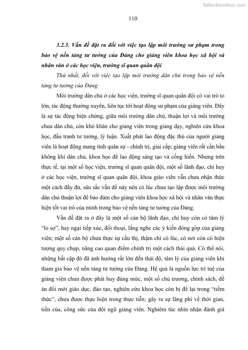 Luận án tiến sĩ Phát huy vai trò của giảng viên khoa học xã hội và nhân văn ở các học viện, trường sĩ quan quân đội trong bảo vệ nền tảng tư tưởng của Đảng hiện nay - 10 Trang 109