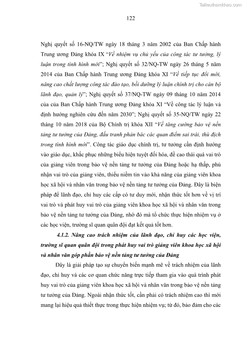 Luận án tiến sĩ Phát huy vai trò của giảng viên khoa học xã hội và nhân văn ở các học viện, trường sĩ quan quân đội trong bảo vệ nền tảng tư tưởng của Đảng hiện nay - 11 Trang 121