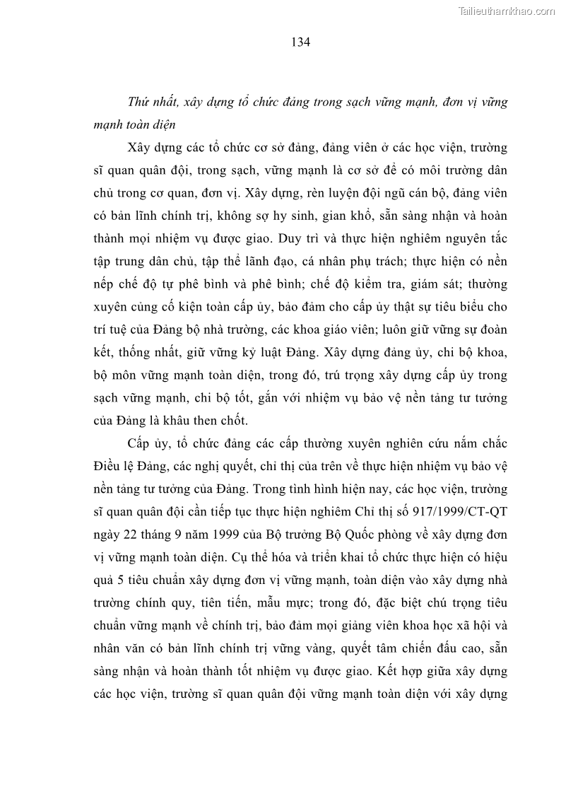 Luận án tiến sĩ Phát huy vai trò của giảng viên khoa học xã hội và nhân văn ở các học viện, trường sĩ quan quân đội trong bảo vệ nền tảng tư tưởng của Đảng hiện nay - 12 Trang 133