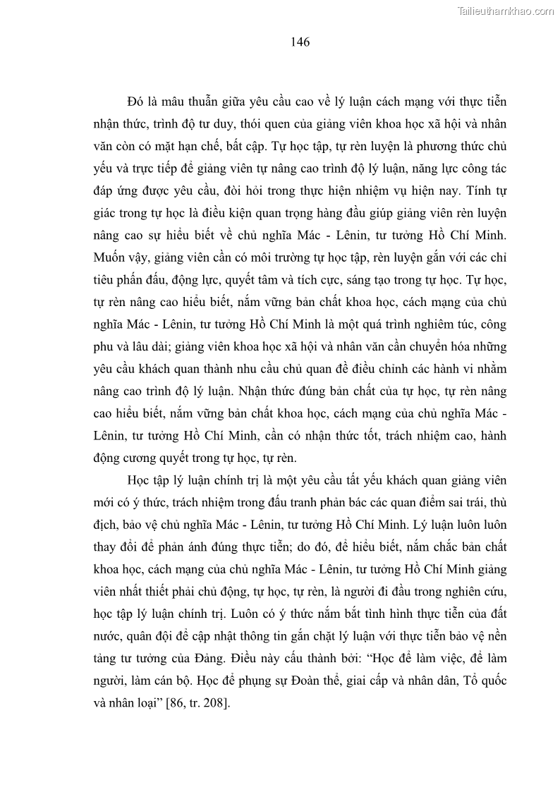 Luận án tiến sĩ Phát huy vai trò của giảng viên khoa học xã hội và nhân văn ở các học viện, trường sĩ quan quân đội trong bảo vệ nền tảng tư tưởng của Đảng hiện nay - 13 Trang 145