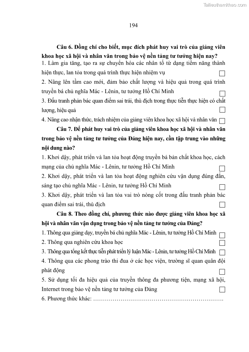 Luận án tiến sĩ Phát huy vai trò của giảng viên khoa học xã hội và nhân văn ở các học viện, trường sĩ quan quân đội trong bảo vệ nền tảng tư tưởng của Đảng hiện nay - 17 Trang 193