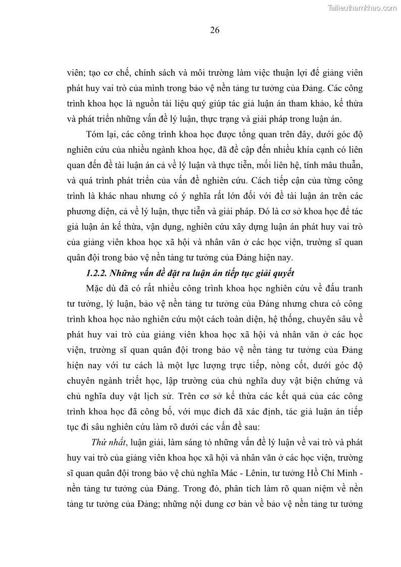 Luận án tiến sĩ Phát huy vai trò của giảng viên khoa học xã hội và nhân văn ở các học viện, trường sĩ quan quân đội trong bảo vệ nền tảng tư tưởng của Đảng hiện nay - 3 Trang 25
