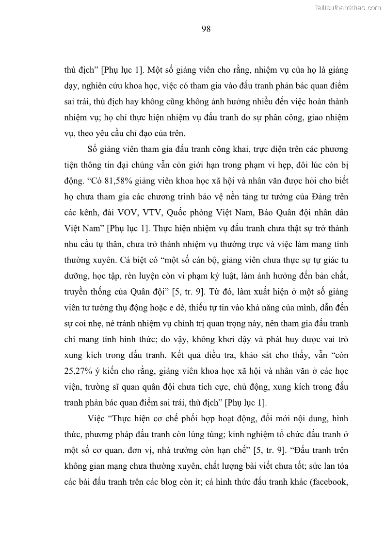 Luận án tiến sĩ Phát huy vai trò của giảng viên khoa học xã hội và nhân văn ở các học viện, trường sĩ quan quân đội trong bảo vệ nền tảng tư tưởng của Đảng hiện nay - 9 Trang 97