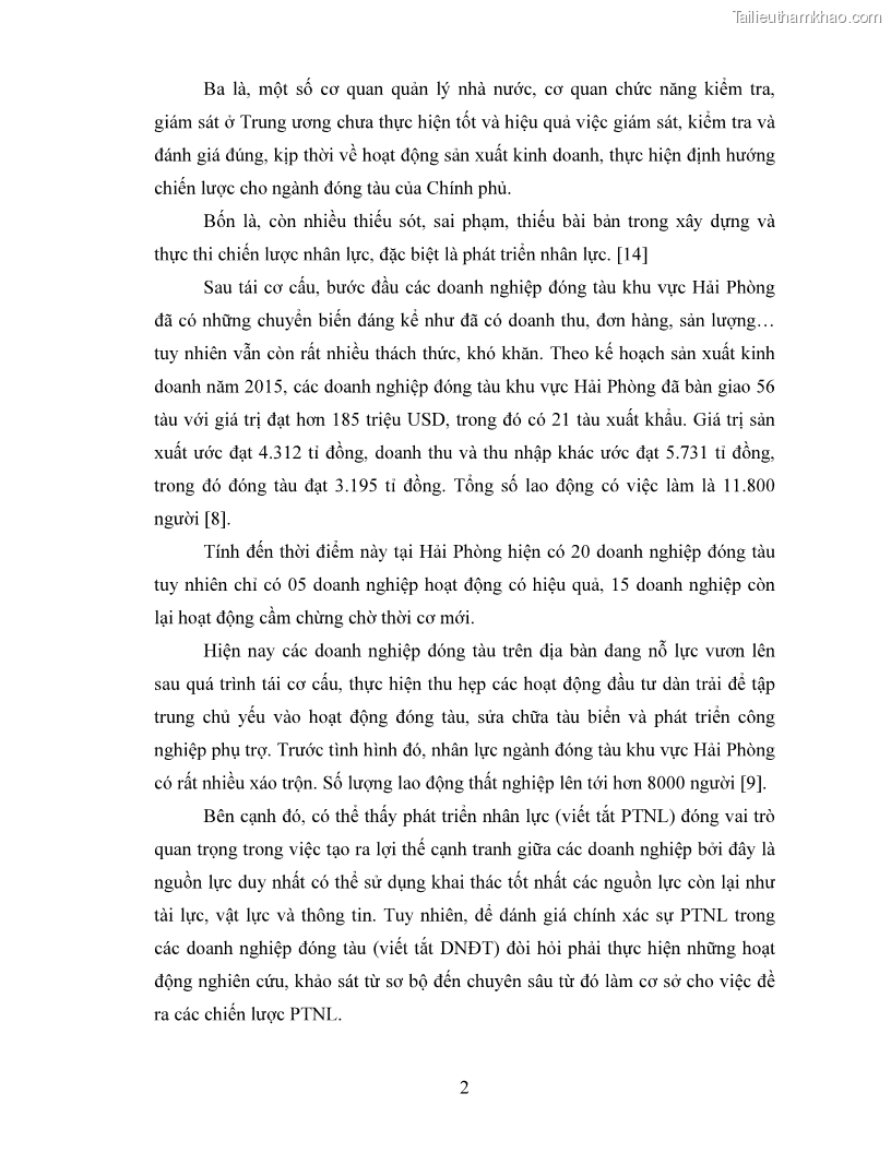 Luận án tiến sĩ quản lý vận tải Các giải pháp phát triển nhân lực cho ngành đóng tàu khu vực Hải Phòng - 1 Trang 10