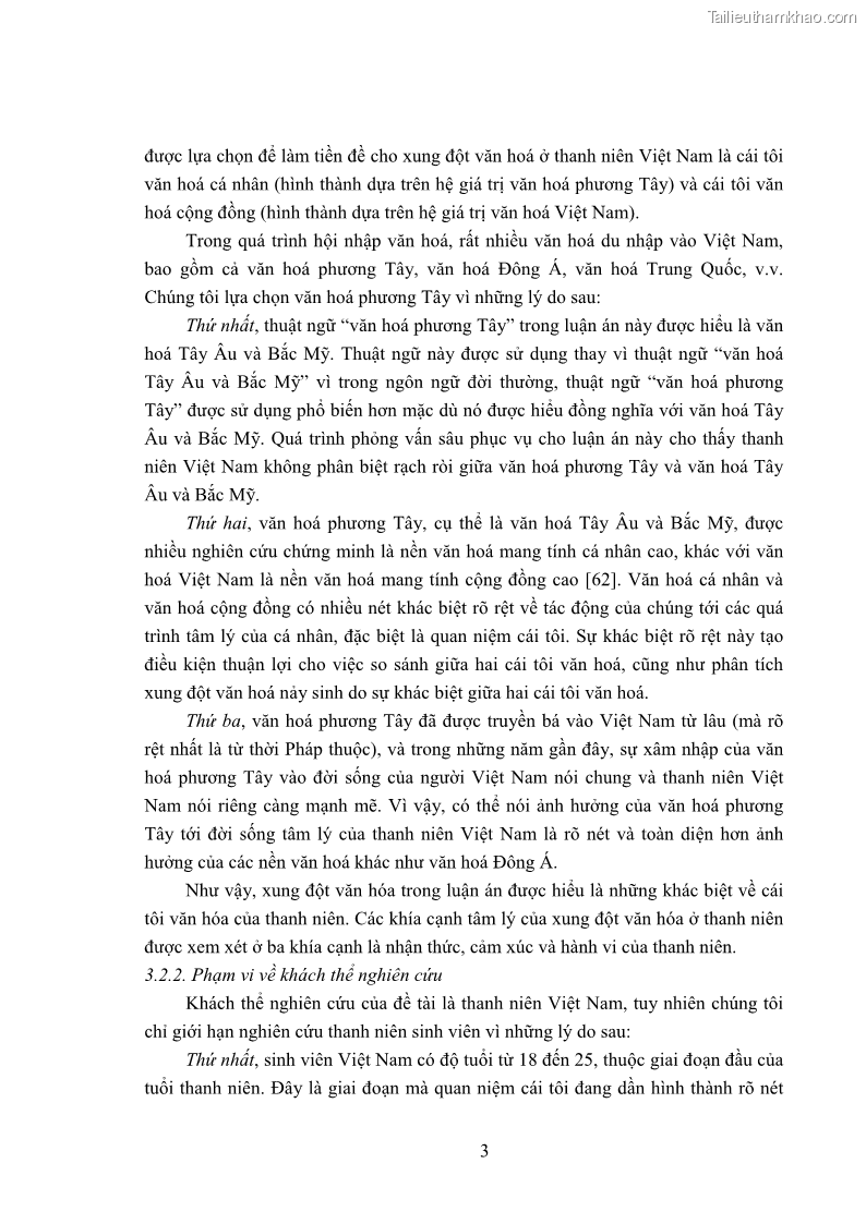 Luận án tiến sĩ tâm lý học Khía cạnh tâm lý của xung đột văn hoá ở thanh niên Việt Nam hiện nay - 1 Trang 11