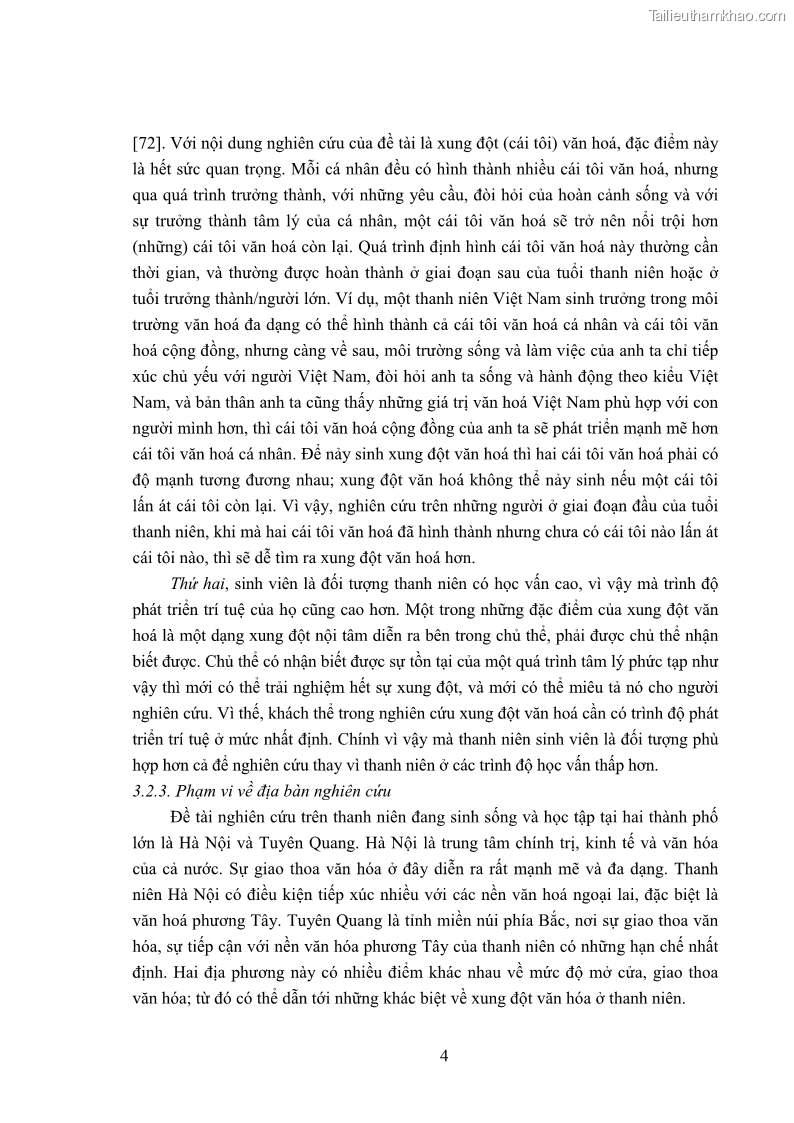 Luận án tiến sĩ tâm lý học Khía cạnh tâm lý của xung đột văn hoá ở thanh niên Việt Nam hiện nay - 1 Trang 12