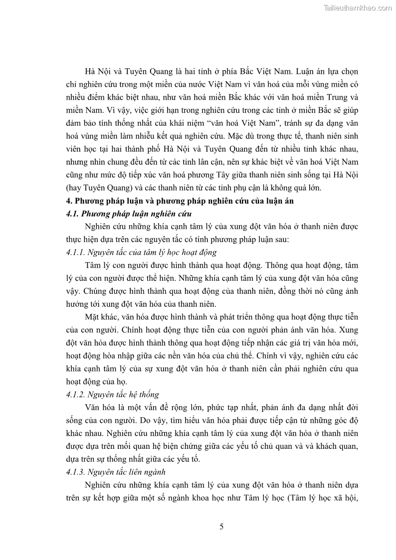 Luận án tiến sĩ tâm lý học Khía cạnh tâm lý của xung đột văn hoá ở thanh niên Việt Nam hiện nay - 2 Trang 13