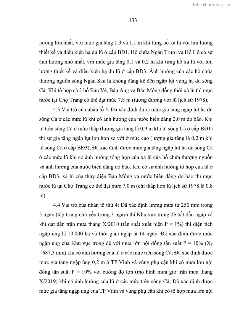 Luận án tiến sĩ thủy văn học Phân tích, đánh giá vai trò của một số nhân tố chính đối với úng lụt vùng hạ lưu lưu vực Sông Cả - 13 Trang 145