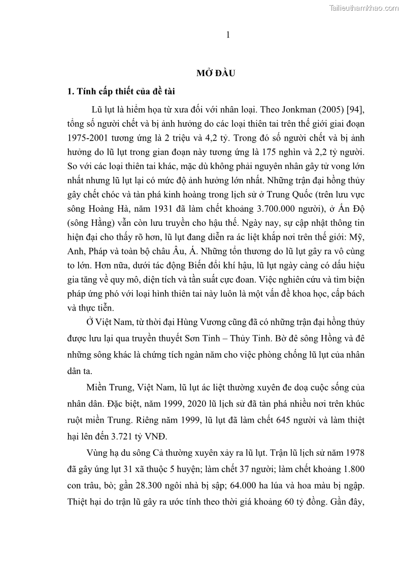 Luận án tiến sĩ thủy văn học Phân tích, đánh giá vai trò của một số nhân tố chính đối với úng lụt vùng hạ lưu lưu vực Sông Cả - 2 Trang 13