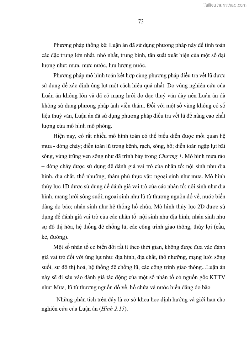 Luận án tiến sĩ thủy văn học Phân tích, đánh giá vai trò của một số nhân tố chính đối với úng lụt vùng hạ lưu lưu vực Sông Cả - 8 Trang 85