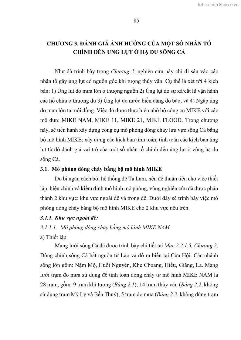 Luận án tiến sĩ thủy văn học Phân tích, đánh giá vai trò của một số nhân tố chính đối với úng lụt vùng hạ lưu lưu vực Sông Cả - 9 Trang 97