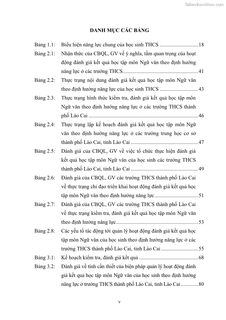 Luận văn thạc sĩ khoa học giáo dục Quản lý hoạt động đánh giá kết quả học tập môn Ngữ văn theo định hướng năng lực ở các trường trung học cơ sở thành phố Lào Cai, tỉnh Lào Cai - 1 Trang 11