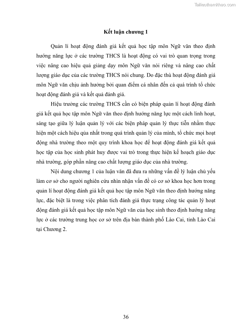 Luận văn thạc sĩ khoa học giáo dục Quản lý hoạt động đánh giá kết quả học tập môn Ngữ văn theo định hướng năng lực ở các trường trung học cơ sở thành phố Lào Cai, tỉnh Lào Cai - 5 Trang 49