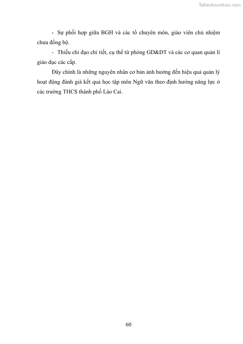 Luận văn thạc sĩ khoa học giáo dục Quản lý hoạt động đánh giá kết quả học tập môn Ngữ văn theo định hướng năng lực ở các trường trung học cơ sở thành phố Lào Cai, tỉnh Lào Cai - 7 Trang 73