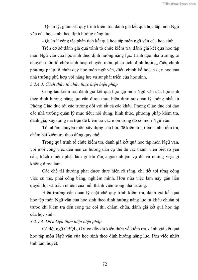 Luận văn thạc sĩ khoa học giáo dục Quản lý hoạt động đánh giá kết quả học tập môn Ngữ văn theo định hướng năng lực ở các trường trung học cơ sở thành phố Lào Cai, tỉnh Lào Cai - 8 Trang 85