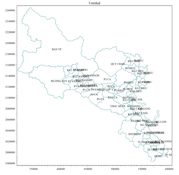 Hình 3 1 Phân chia các tiểu lưu vực trong mô hình NAM cho lưu vực sông Cả b 1