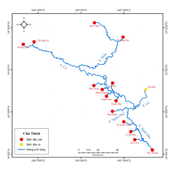 Hình 3 8 Sơ đồ mạng lưới thủy lực một chiều sông Cả Các biên ở trên 1