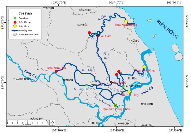 Hình 3 14 Sơ đồ mạng lưới thủy lực một chiều Khu vực trong đê Đặc trưng 2