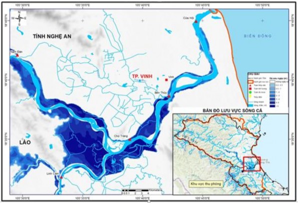 Hình 3 26 Kết quả ngập lụt lớn nhất khi 02 hồ chứa Bản Vẽ và Bản Mồng 1