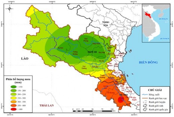 Hình 2 10 Bản đồ phân bố tổng lượng mưa từ 16 30 IX 2002 Lưu vực sông Cả 5