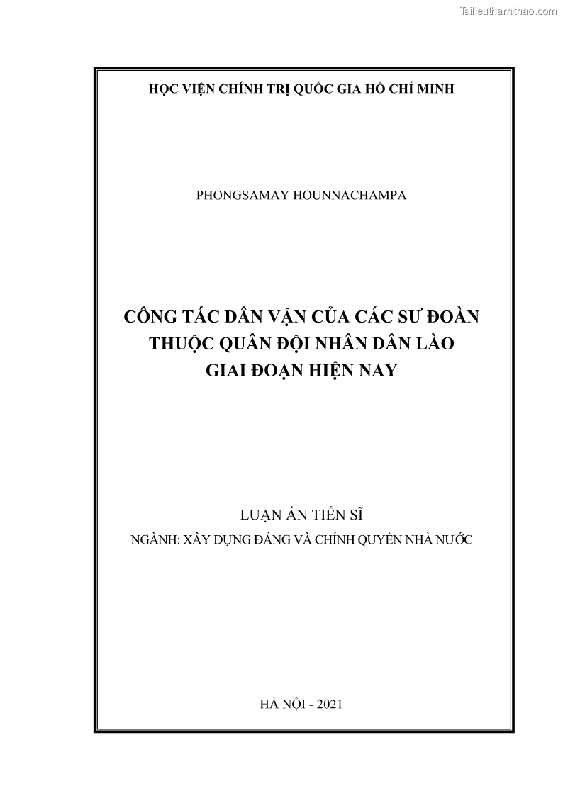 Luận án tiến sĩ Công tác dân vận của các sư đoàn thuộc Quân đội nhân dân Lào giai đoạn hiện nay - 1 Trang 1
