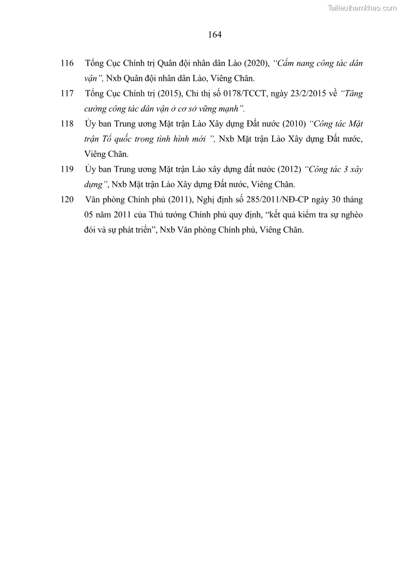 Luận án tiến sĩ Công tác dân vận của các sư đoàn thuộc Quân đội nhân dân Lào giai đoạn hiện nay - 15 Trang 169