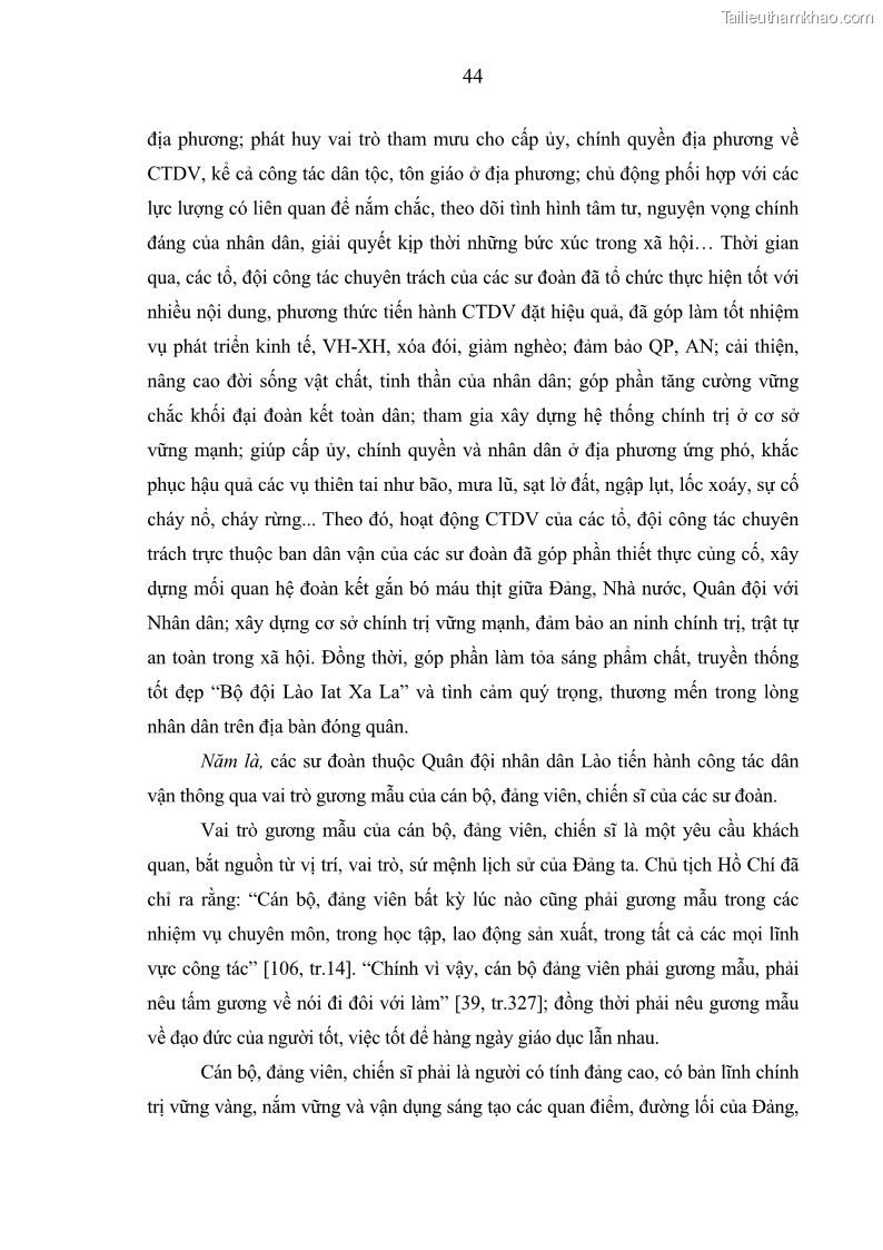 Luận án tiến sĩ Công tác dân vận của các sư đoàn thuộc Quân đội nhân dân Lào giai đoạn hiện nay - 5 Trang 49