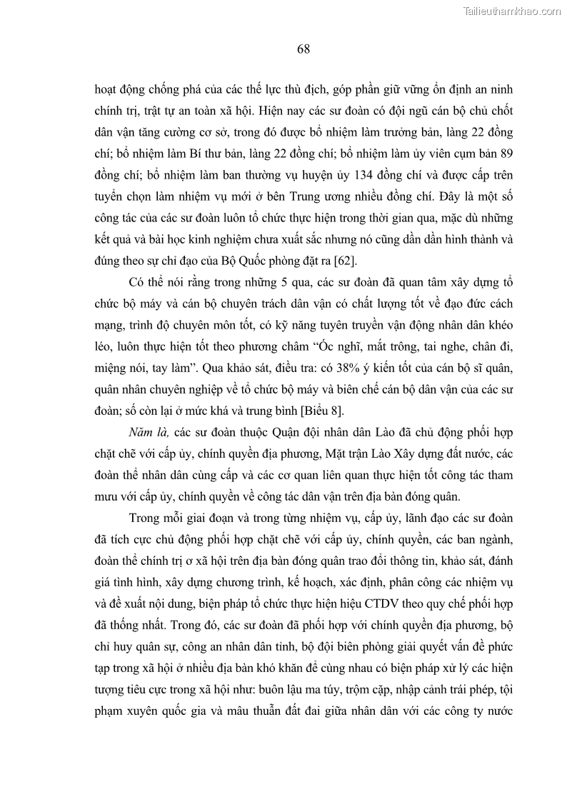 Luận án tiến sĩ Công tác dân vận của các sư đoàn thuộc Quân đội nhân dân Lào giai đoạn hiện nay - 7 Trang 73