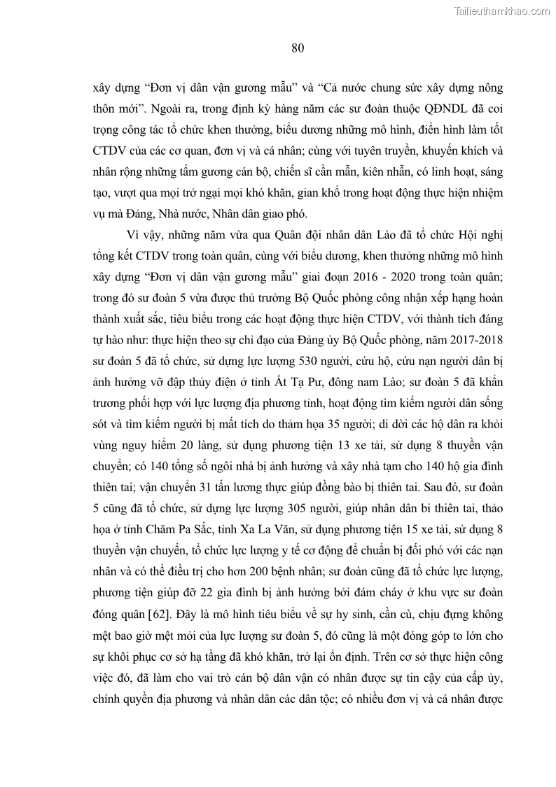 Luận án tiến sĩ Công tác dân vận của các sư đoàn thuộc Quân đội nhân dân Lào giai đoạn hiện nay - 8 Trang 85