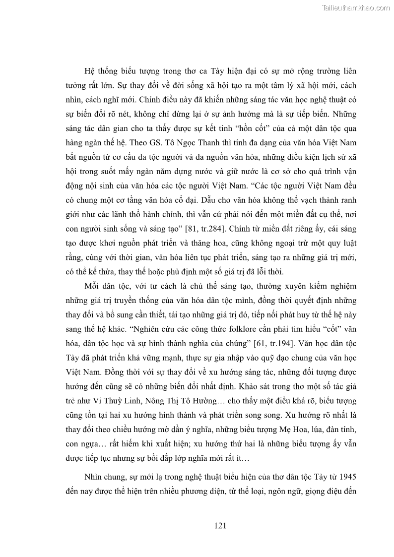 Luận án tiến sĩ ngữ văn Thơ dân tộc Tày từ 1945 đến nay - 11 Trang 121