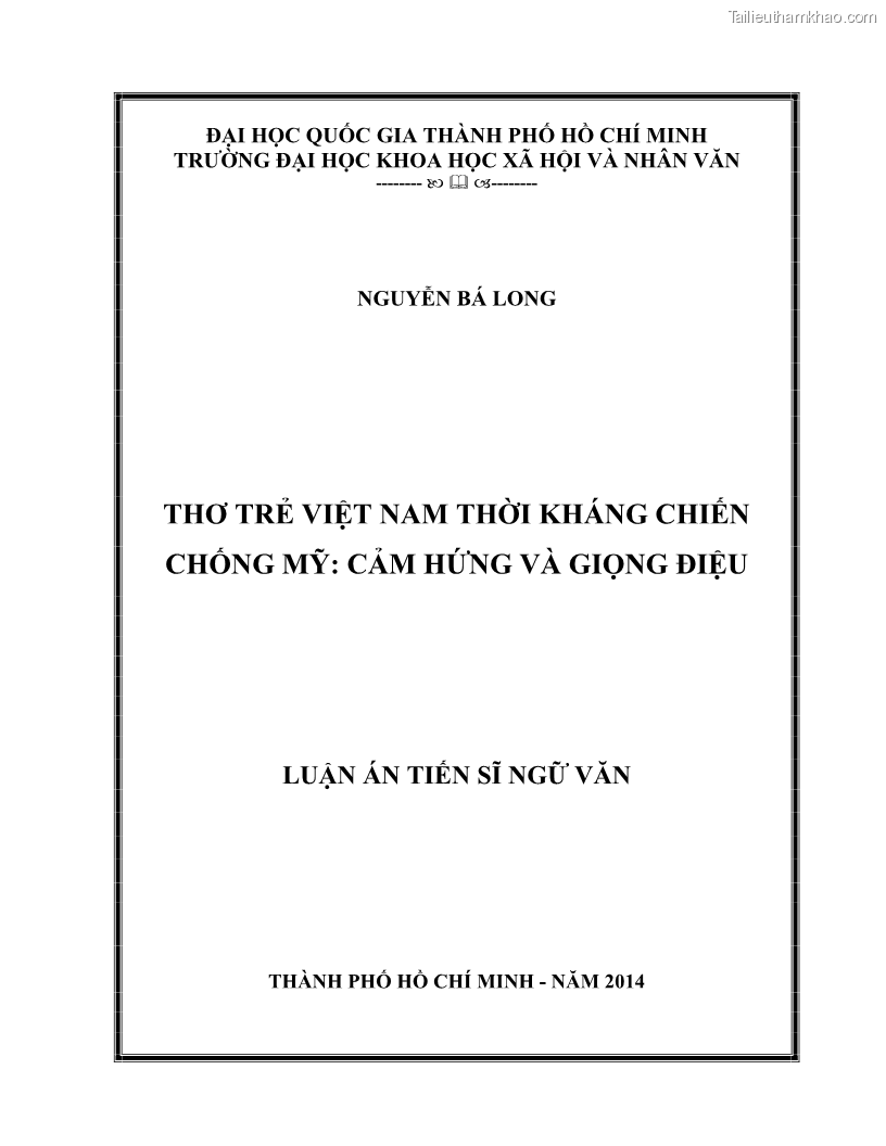 Luận án tiến sĩ ngữ văn Thơ trẻ Việt Nam thời kháng chiến chống Mỹ - Cảm hứng và giọng điệu - 1 Trang 1