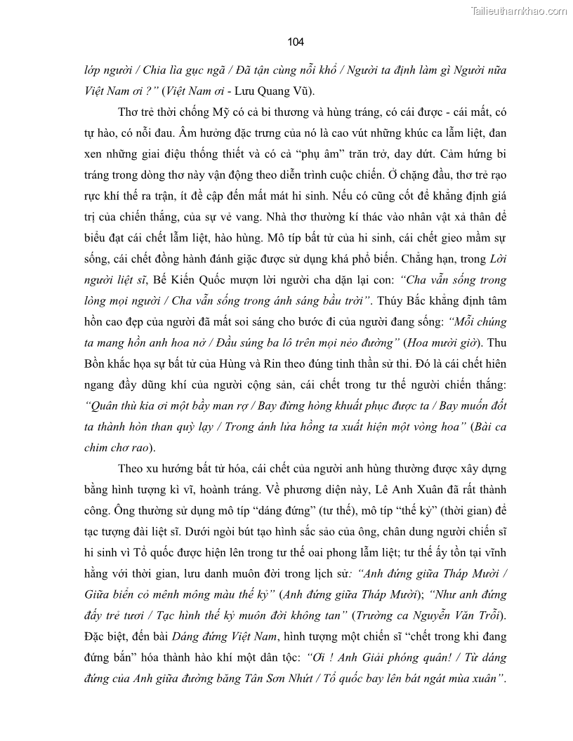 Luận án tiến sĩ ngữ văn Thơ trẻ Việt Nam thời kháng chiến chống Mỹ - Cảm hứng và giọng điệu - 10 Trang 109