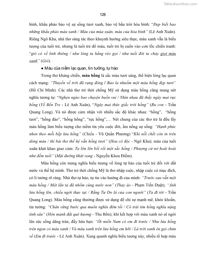 Luận án tiến sĩ ngữ văn Thơ trẻ Việt Nam thời kháng chiến chống Mỹ - Cảm hứng và giọng điệu - 12 Trang 133